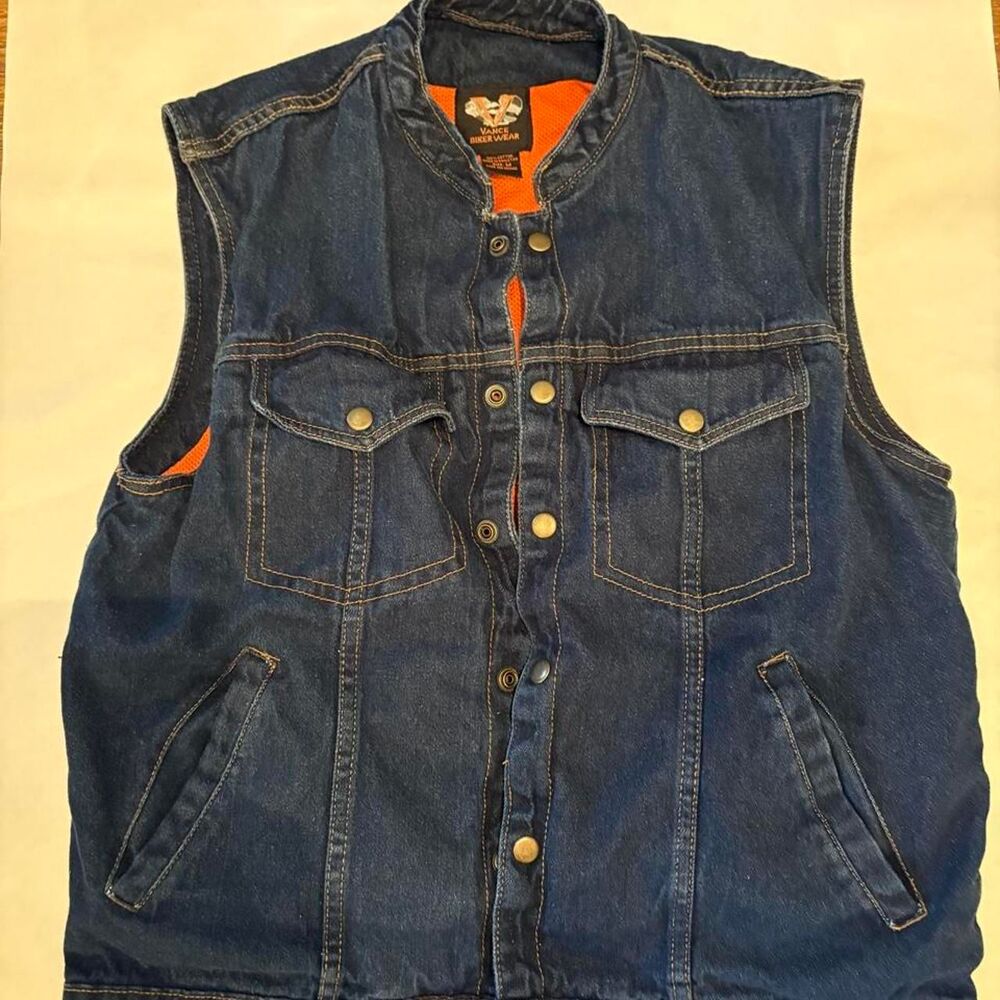 Vance Biker Wear Denim Motorcycle Vest - Size Medium